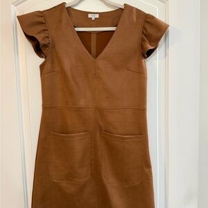 Brown V-Neck Dress with Pockets